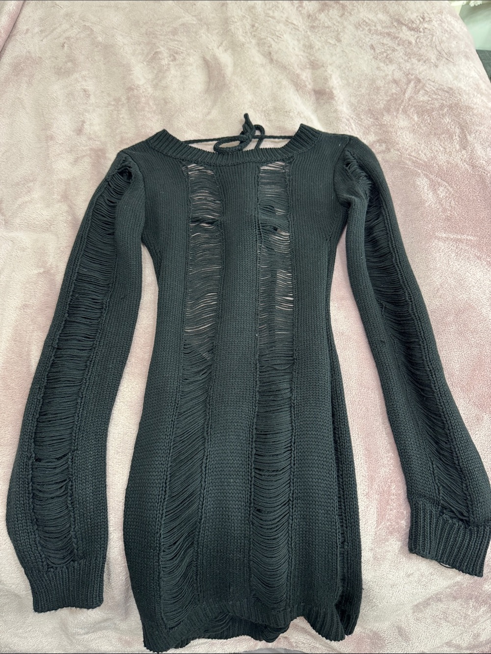 Amazon Black Distressed Long Sleeve Knit Dress